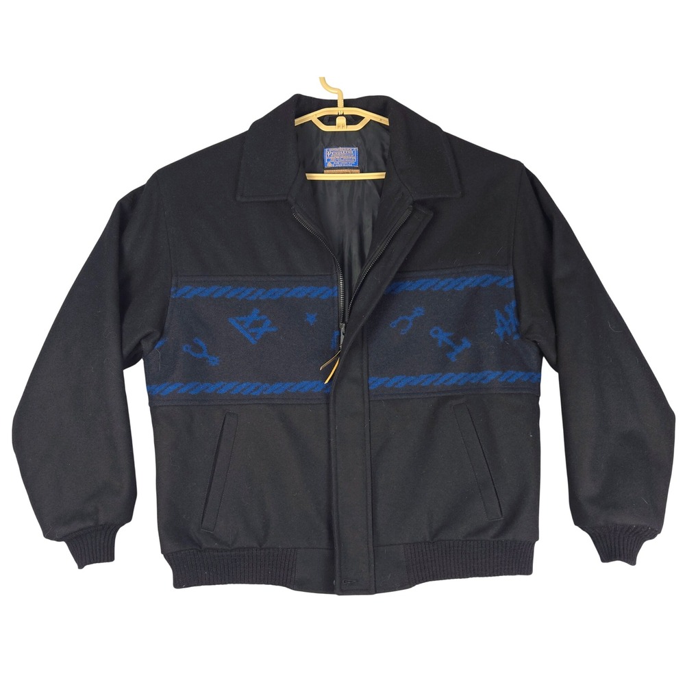 Pendleton High Grade Westernwear Wool Bomber Jacket Black Blue Ranch Brand L